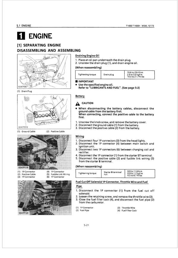 Kubota Lawn Tractor T1400 Workshop Manual