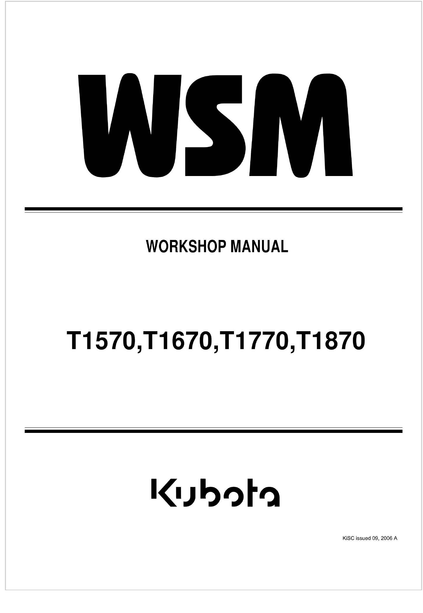 Kubota Lawn Tractor T1570 Workshop Manual