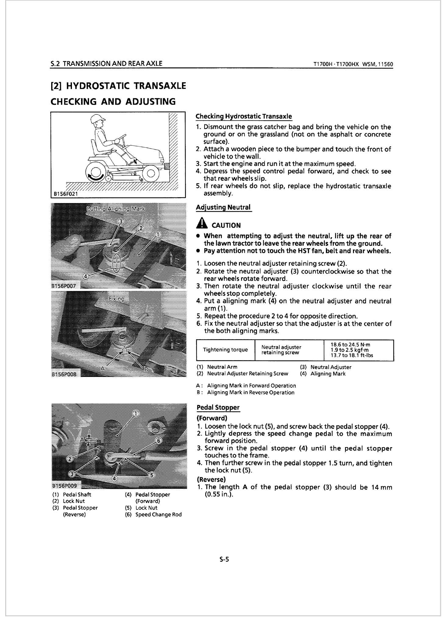 Kubota Lawn Tractor T1700HX Workshop Manual