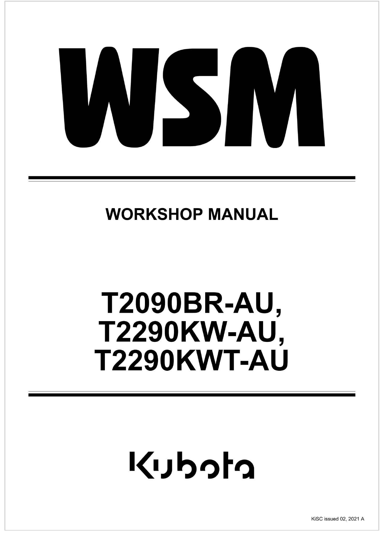 Kubota Lawn Tractor T2090BR AU Workshop Manual