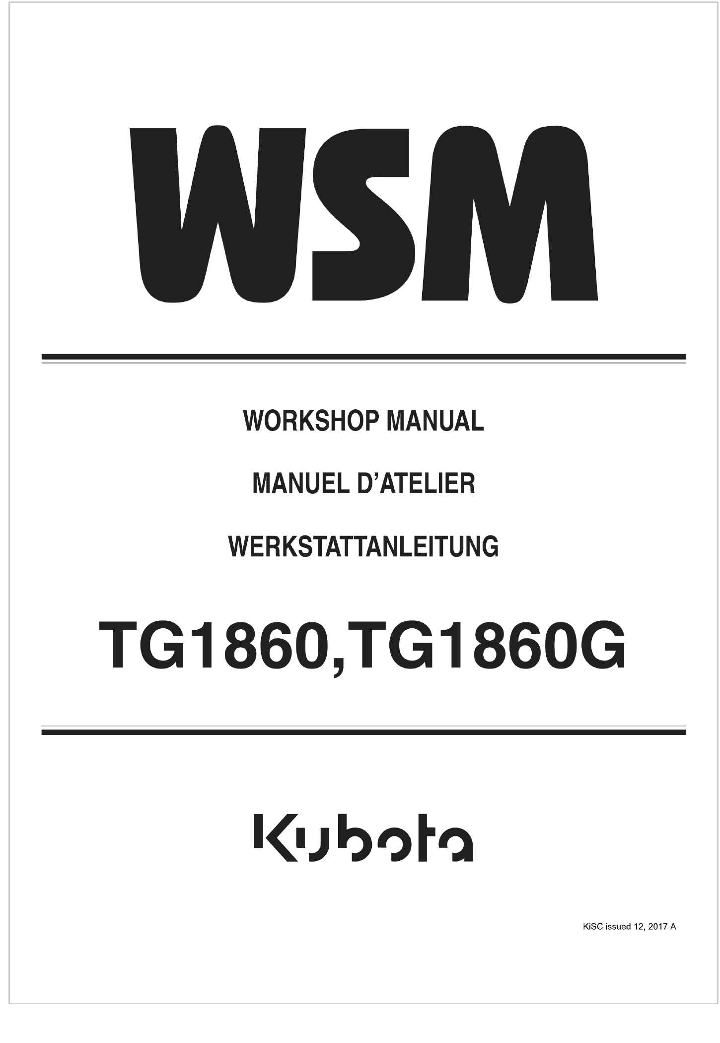 Kubota Lawn Tractor TG1860G Workshop Manual EN FR DE