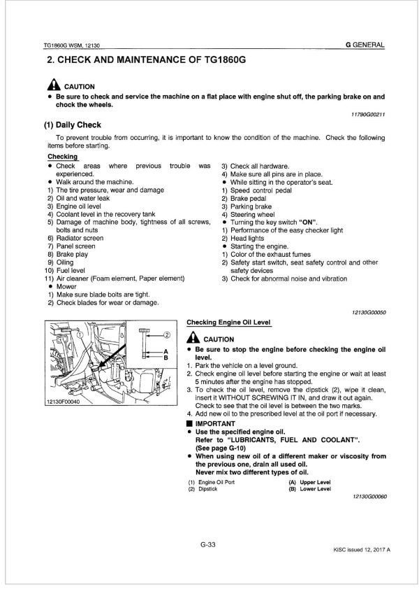 Kubota Lawn Tractor TG1860G Workshop Manual EN FR DE 1