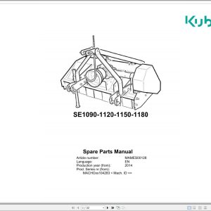 Kubota Mulcher SE1090 SE1120 SE1150 SE1180 Spare Parts Manual 2014
