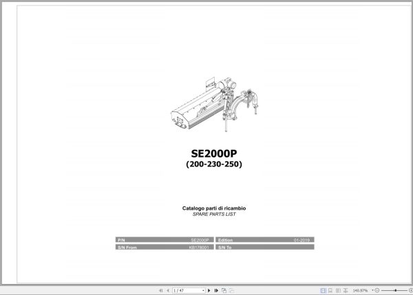 Kubota Mulcher SE2000P Spare Parts Manual 200 230 250 2019