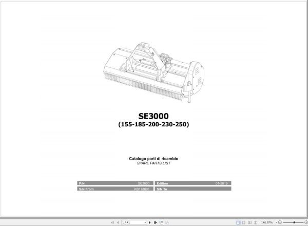 Kubota Mulcher SE3000 Spare Parts Manual 155 185 200 230 250 2019