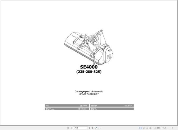 Kubota Mulcher SE4000 Spare Parts Manual 235 280 325 2019 EN IT