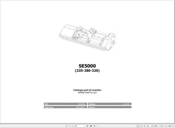 Kubota Mulcher SE5000 Spare Parts Manual 235 280 320 2019 EN IT