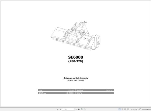 Kubota Mulcher SE6000 Spare Parts Manual 280 320 2019 EN IT