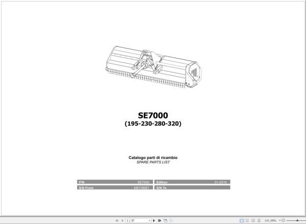 Kubota Mulcher SE7000 Spare Parts Manual 195 230 280 320 2019 EN IT