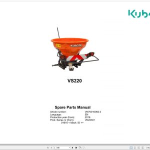 Kubota Pendulum Spreader VS220 Spare Parts Manual 2016