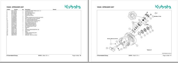 Kubota Pendulum Spreader VS220 Spare Parts Manual 2016 1