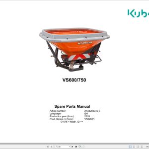 Kubota Pendulum Spreader VS600 VS750 Spare Parts Manual 2019