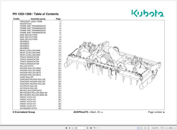 Kubota Power Harrows PH1250 PH1300 Spare Parts Manual 2018 1