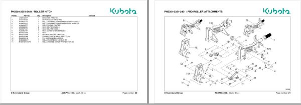 Kubota Power Harrows PH2301 PH2351 PH2401 Spare Parts Manual 2017 1