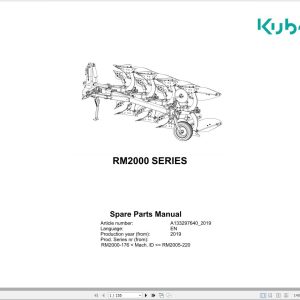 Kubota Reversible Mounted Ploughs RM2000 Series Spare Parts Manual 2019