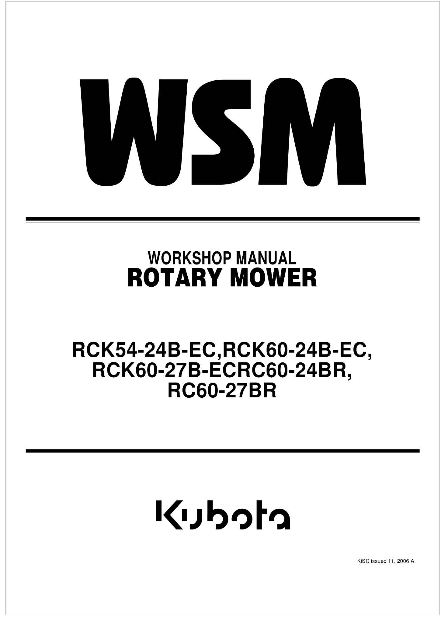 Kubota Rotary Mower RC60 27BR Workshop Manual