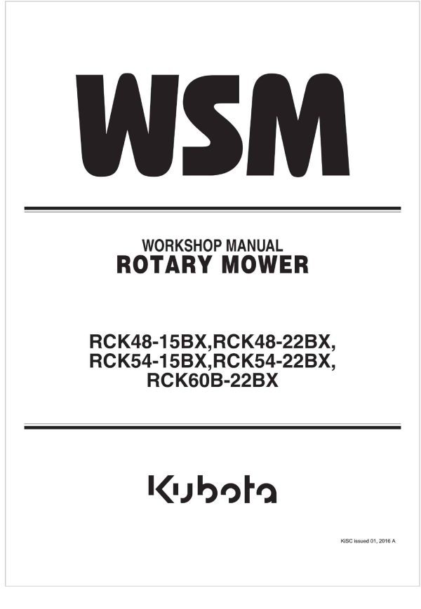 Kubota Rotary Mower RCK54 22BX Workshop Manual 2016