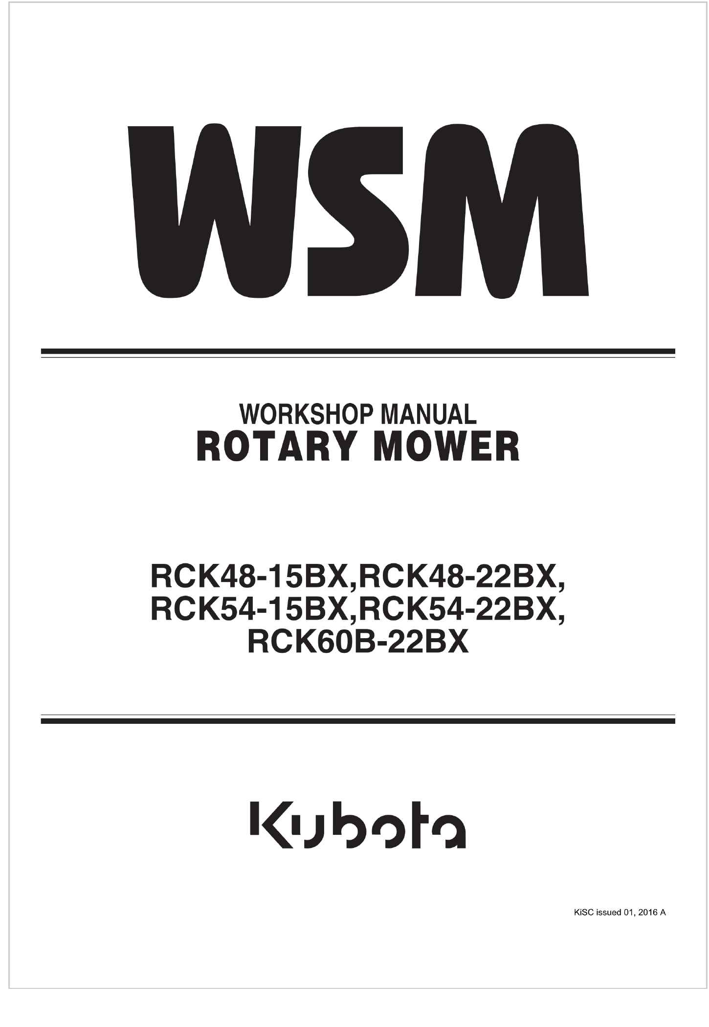 Kubota Rotary Mower RCK54 22BX Workshop Manual 2016