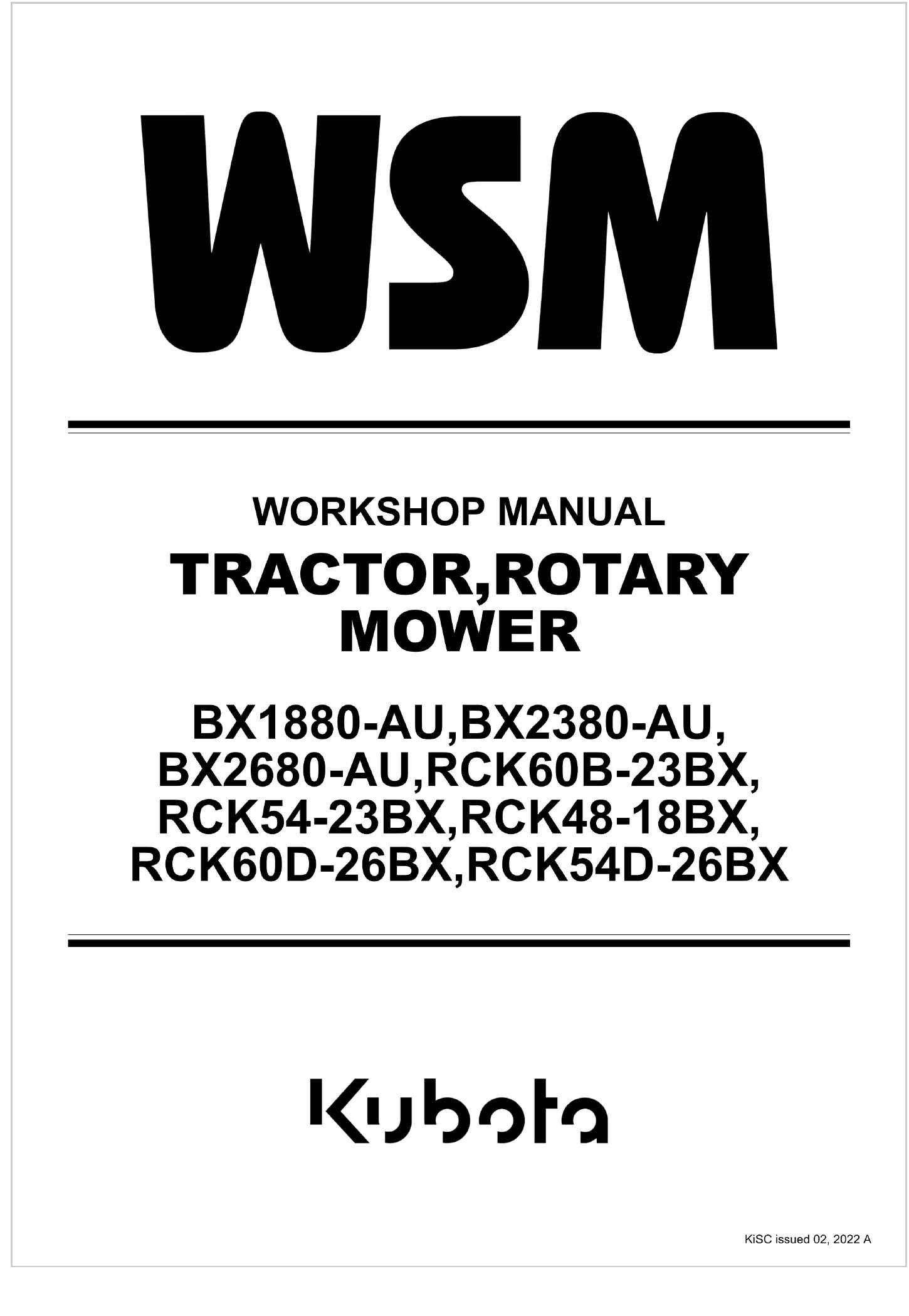 Kubota Rotary Mower RCK54 23BX Workshop Manual 2022