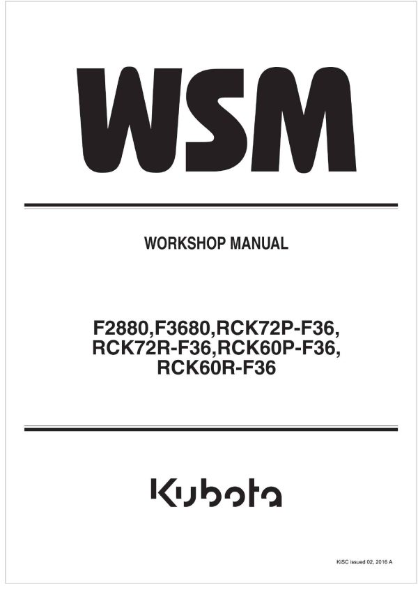 Kubota Rotary Mower RCK72P F36 Workshop Manual
