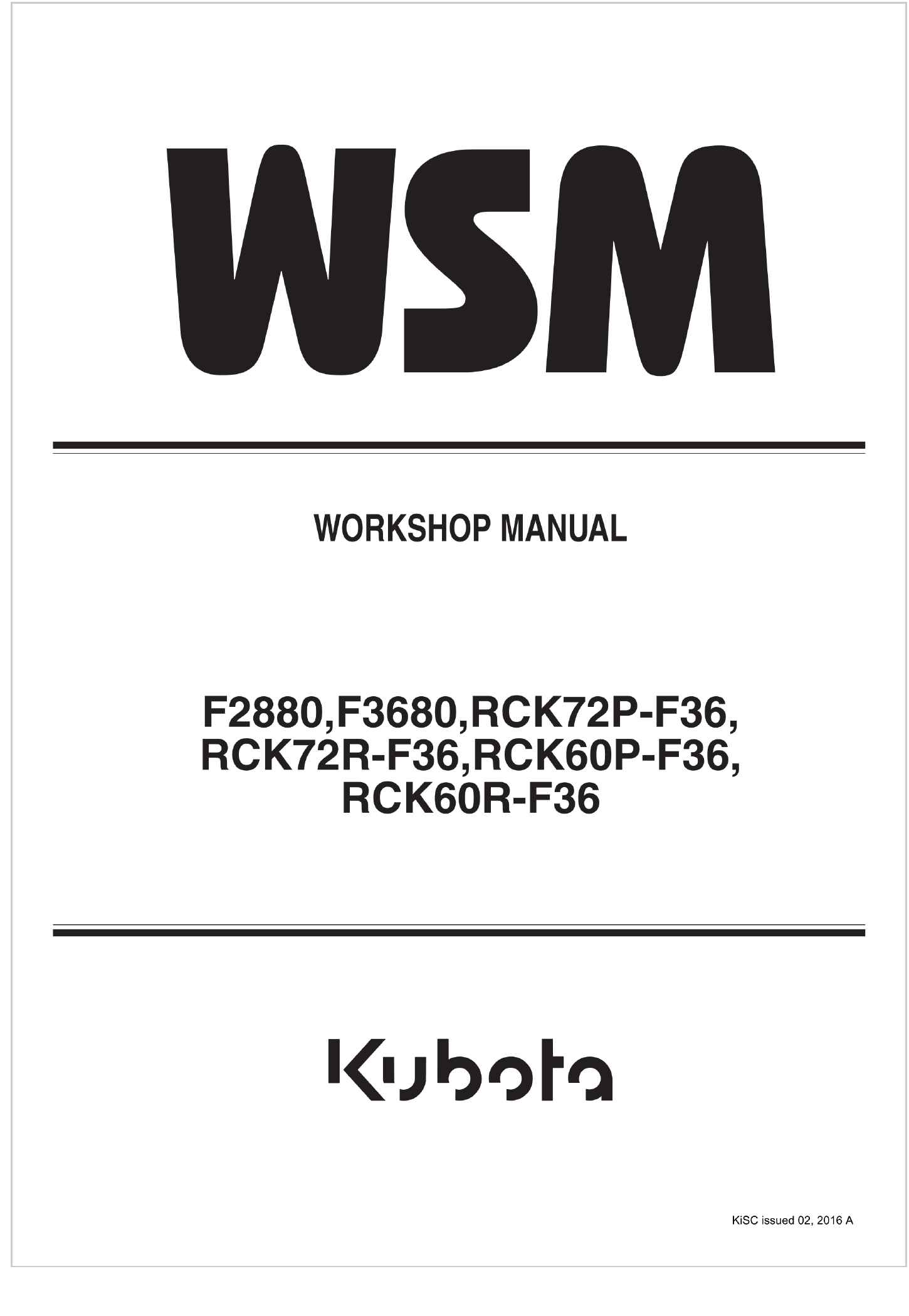 Kubota Rotary Mower RCK72P F36 Workshop Manual