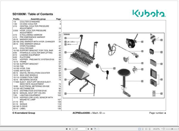Kubota Seed Drills SD1000M Spare Parts Manual 2015 1