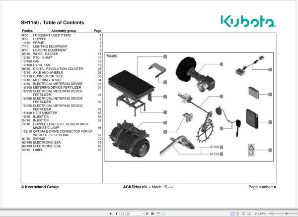 Kubota Seed Hoppers SH1150 Spare Parts Manual 2016 1