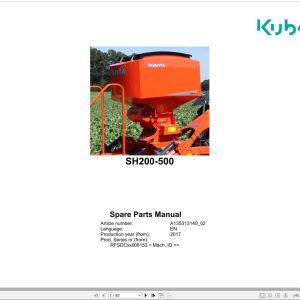 Kubota Seed Hoppers SH200 SH500 Spare Parts Manual 2017