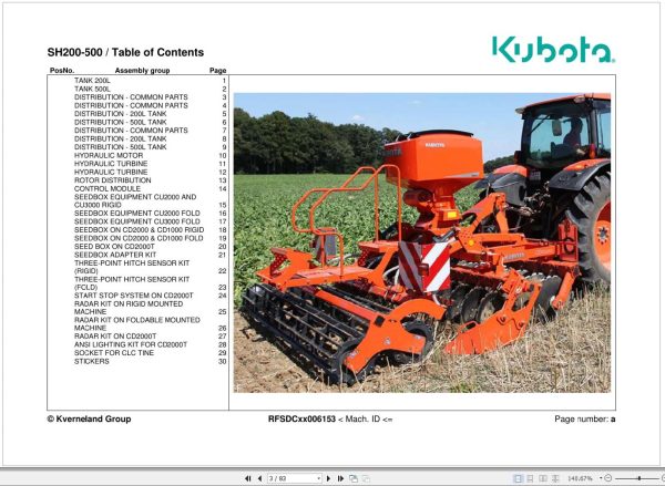 Kubota Seed Hoppers SH200 SH500 Spare Parts Manual 2017 1