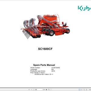 Kubota Seeding Combination SC1600CF Spare Parts Manual 2018