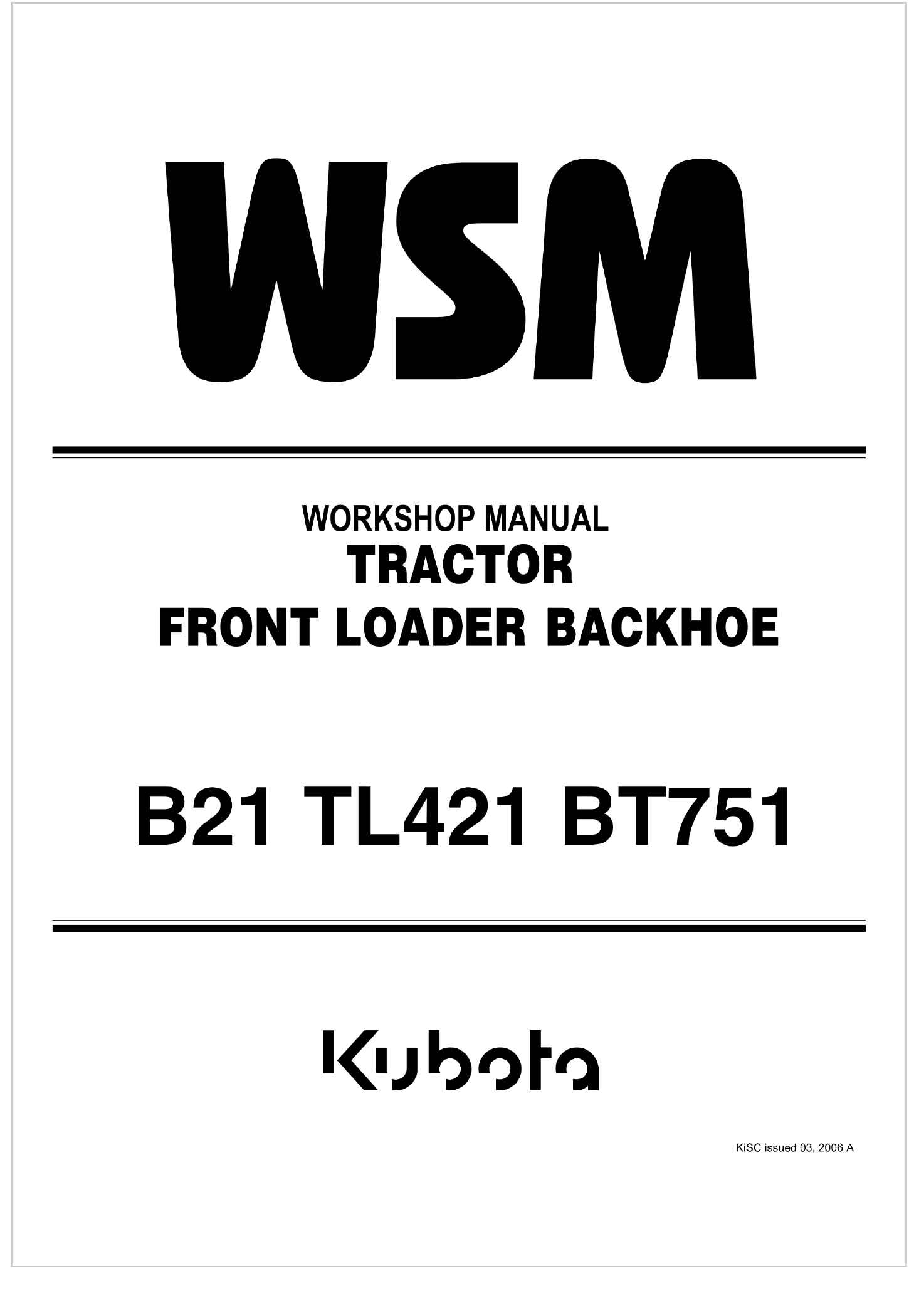 Kubota Tractor B21 Workshop Manual