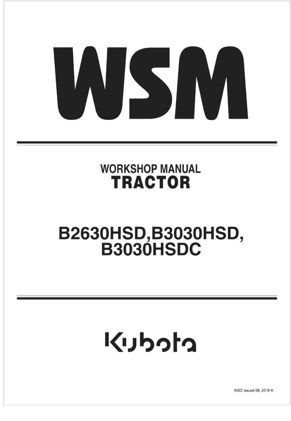 Kubota Tractor B3030HSD Workshop Manual