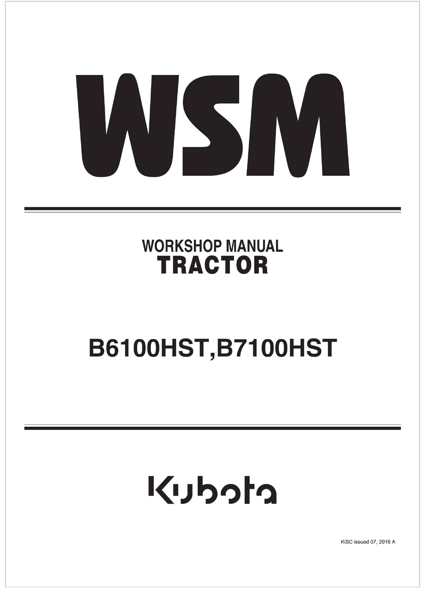 Kubota Tractor B6100HST Workshop Manual