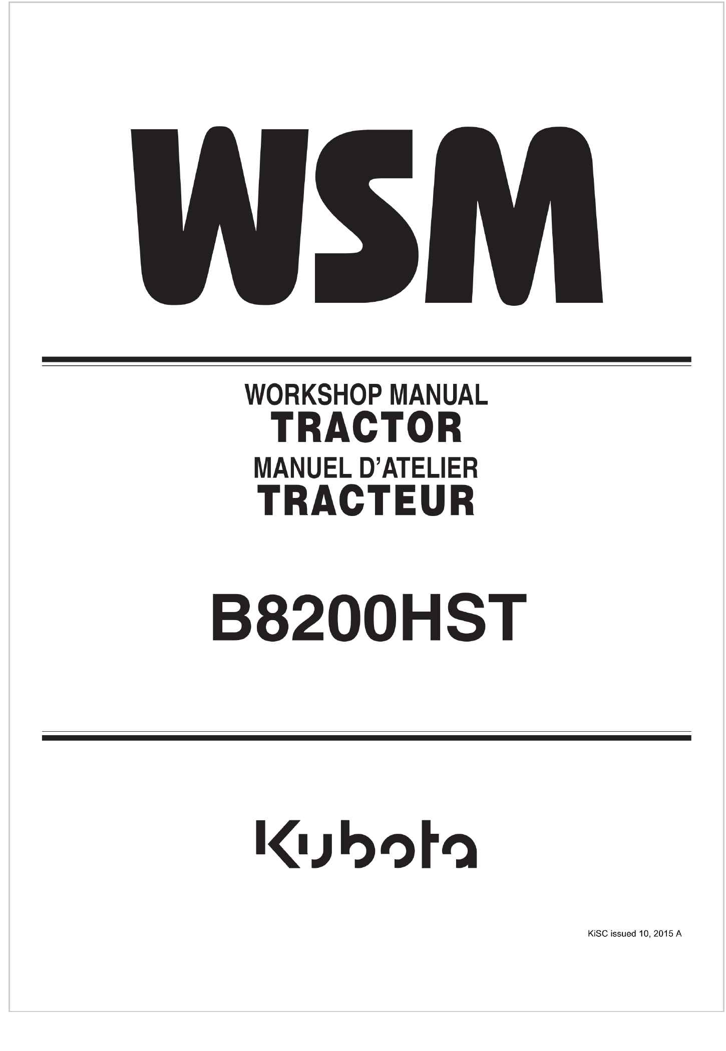 Kubota Tractor B8200HST Workshop Manual