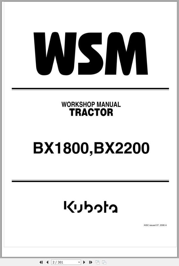 Kubota Tractor BX2200 Workshop Manual