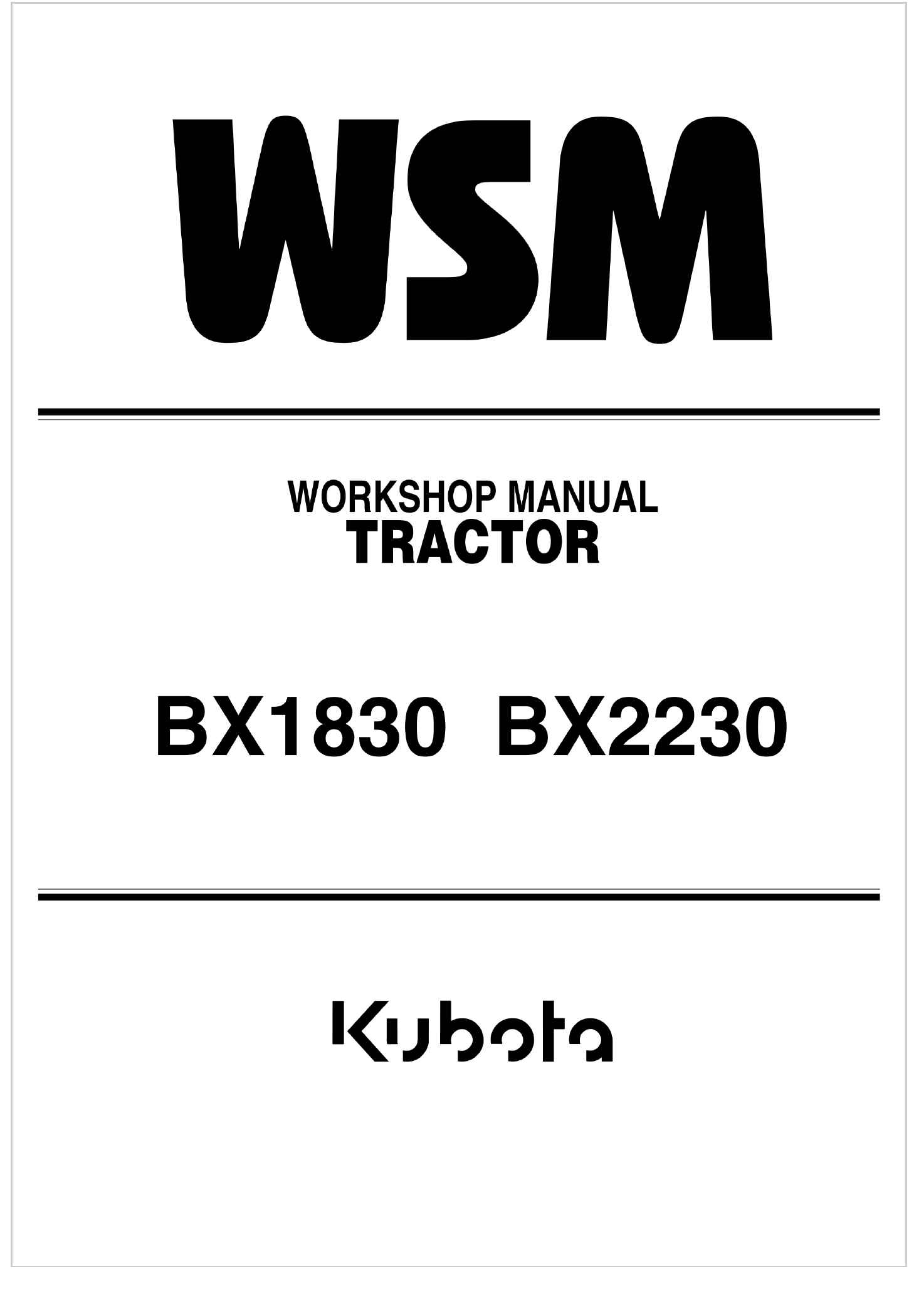 Kubota Tractor BX2230 Workshop Manual