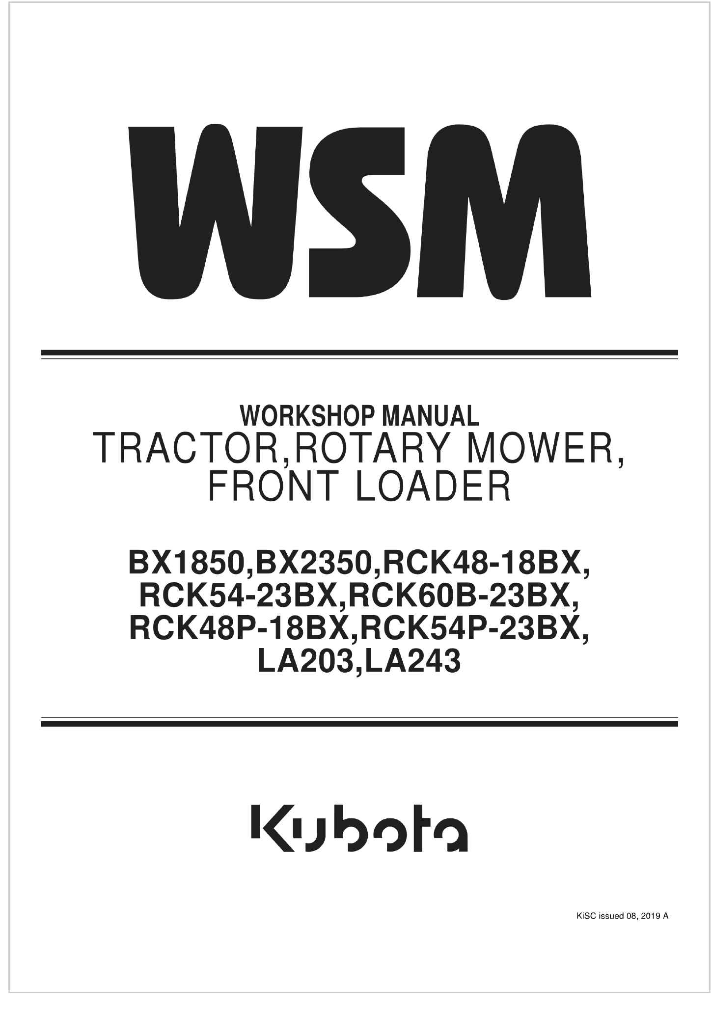 Kubota Tractor BX2350 Workshop Manual