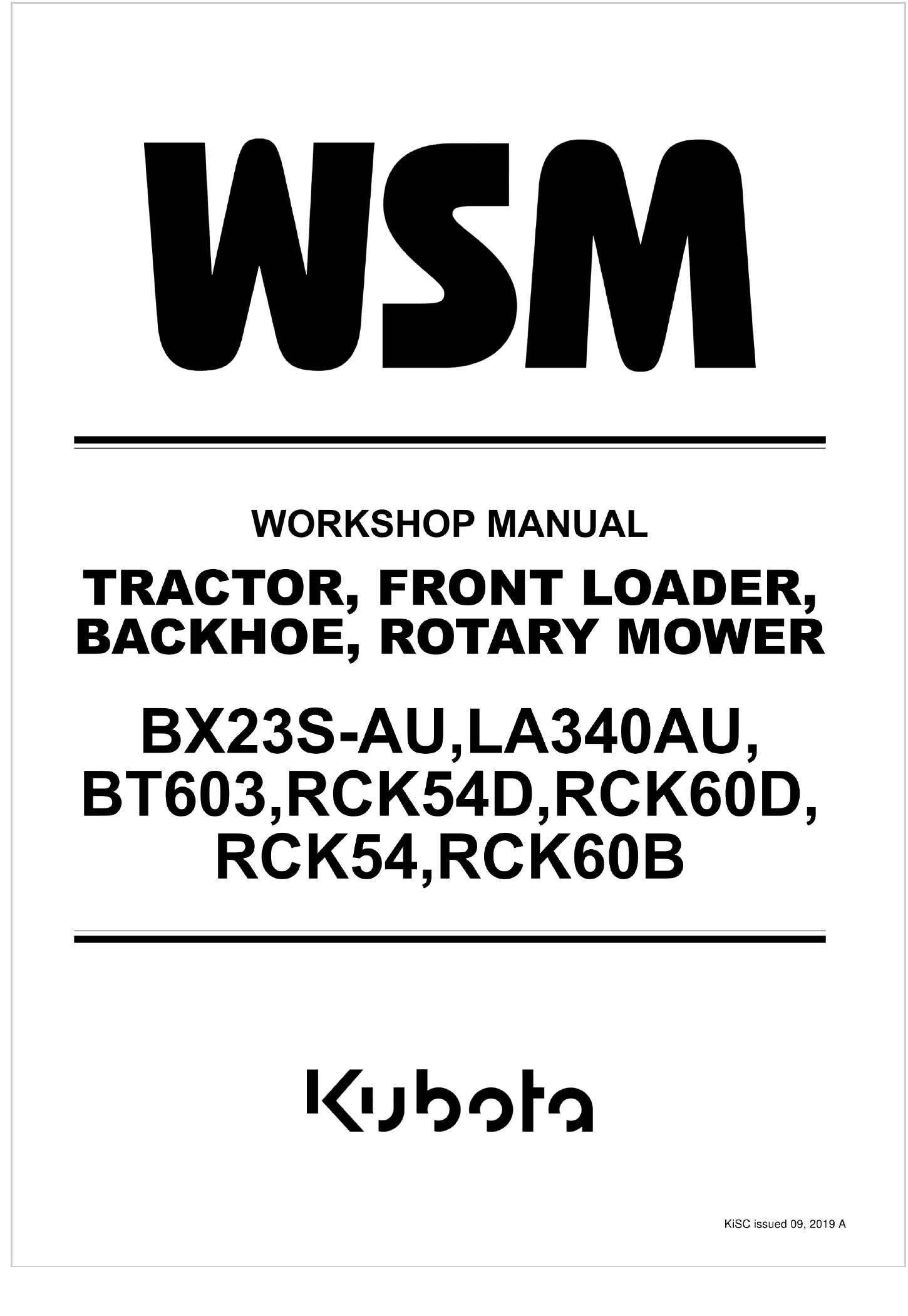 Kubota Tractor BX23S AU Workshop Manual