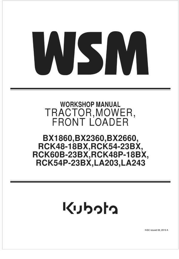 Kubota Tractor BX2660 Workshop Manual