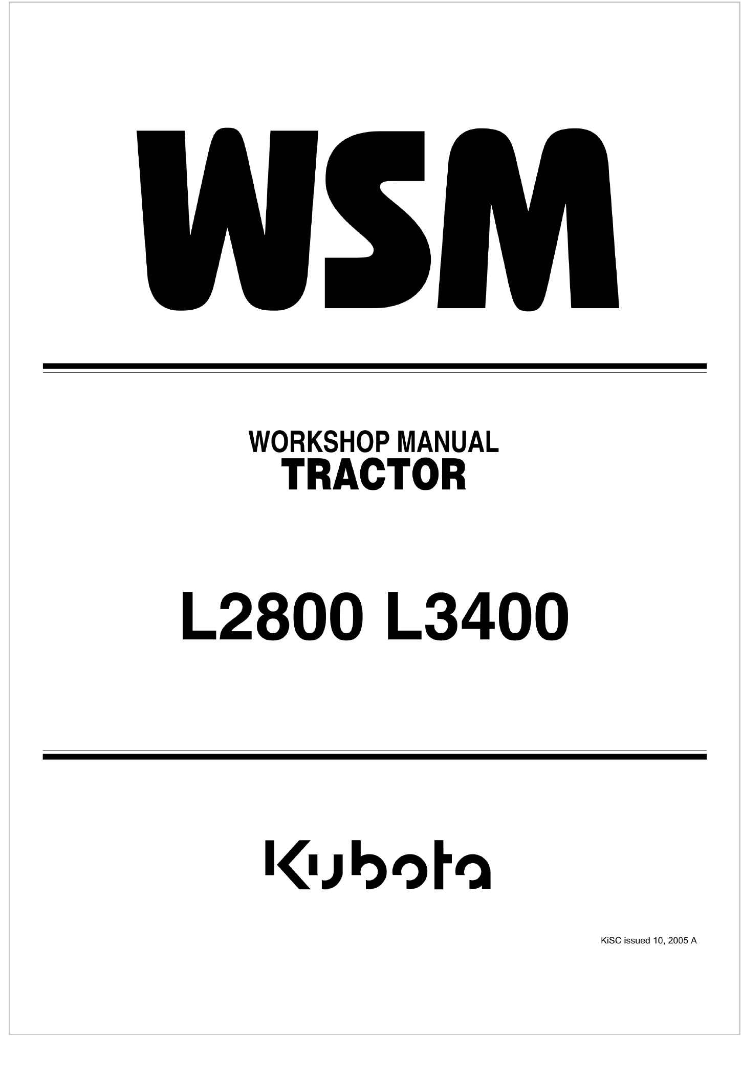 Kubota Tractor L2800 Workshop Manual