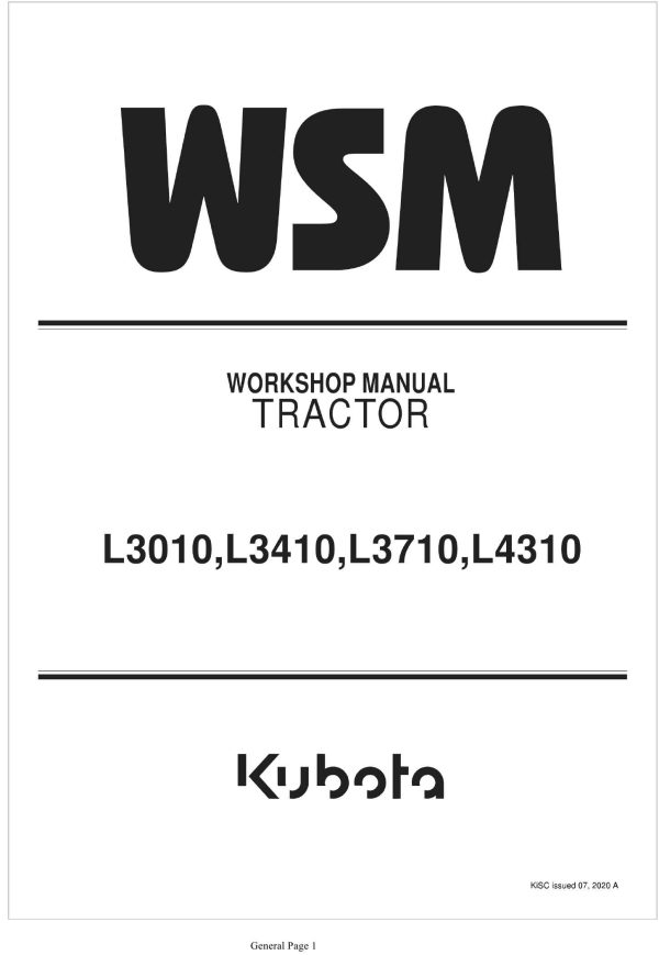 Kubota Tractor L3010 Workshop Manual