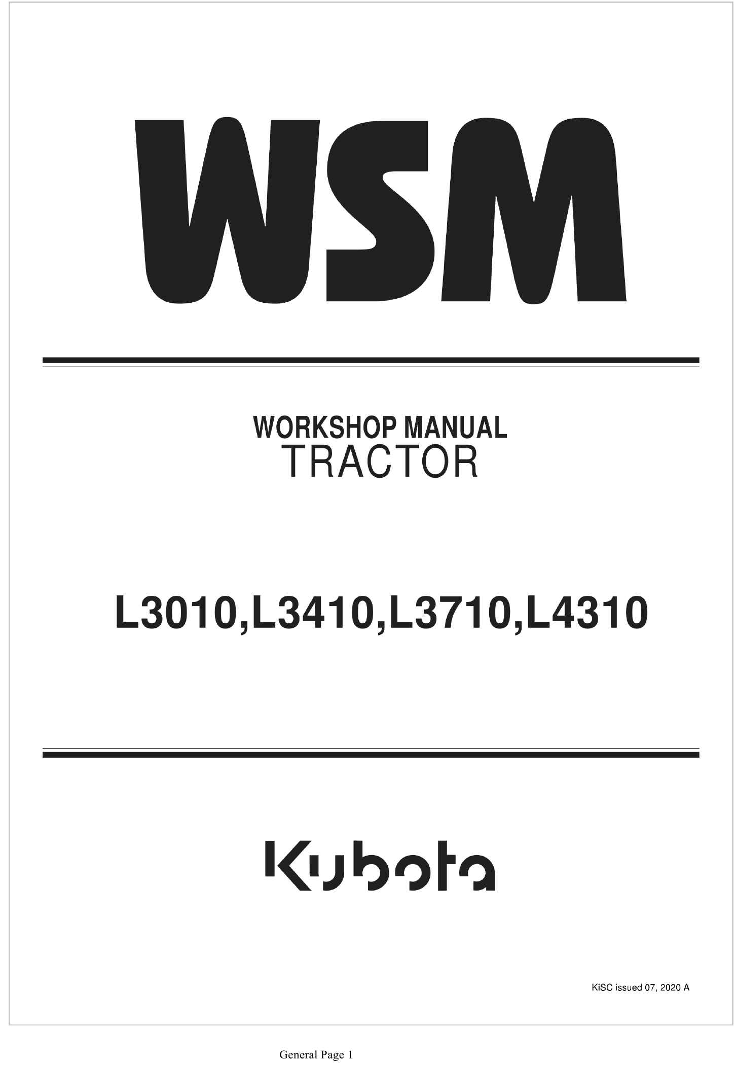 Kubota Tractor L3710 Workshop Manual