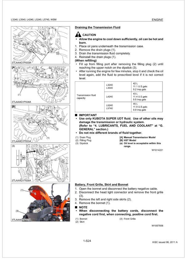 Kubota Tractor L4240 Workshop Manual 1