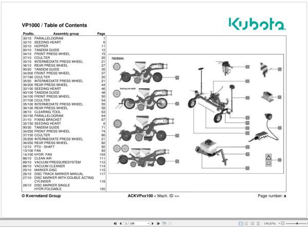 Kubota Vegetable Planter VP1000 Spare Parts Manual 2016 1