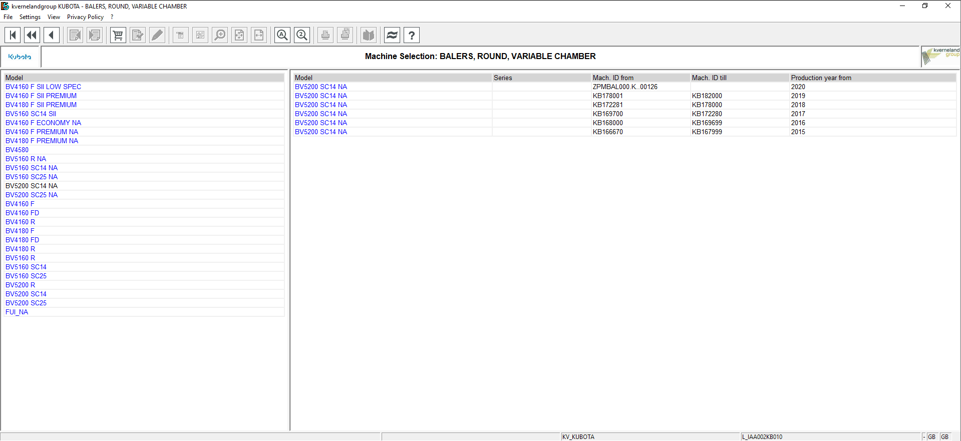 Kverneland KUBOTA Agricultural Equipments Electronic Parts Catalog DVDV 2