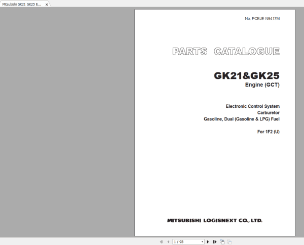 Mitsubishi GK21 GK25 Engine GCT Parts Catalog PCEJE N9417M 1