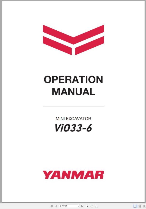 Yanmar Mini Excavator ViO33 6 Operation Manual