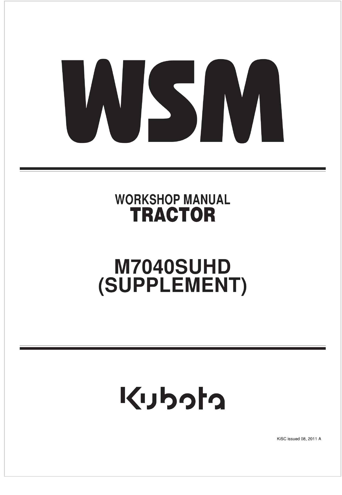 Kubota Tractor M7040SUH SUPPLEMENT Workshop Manual