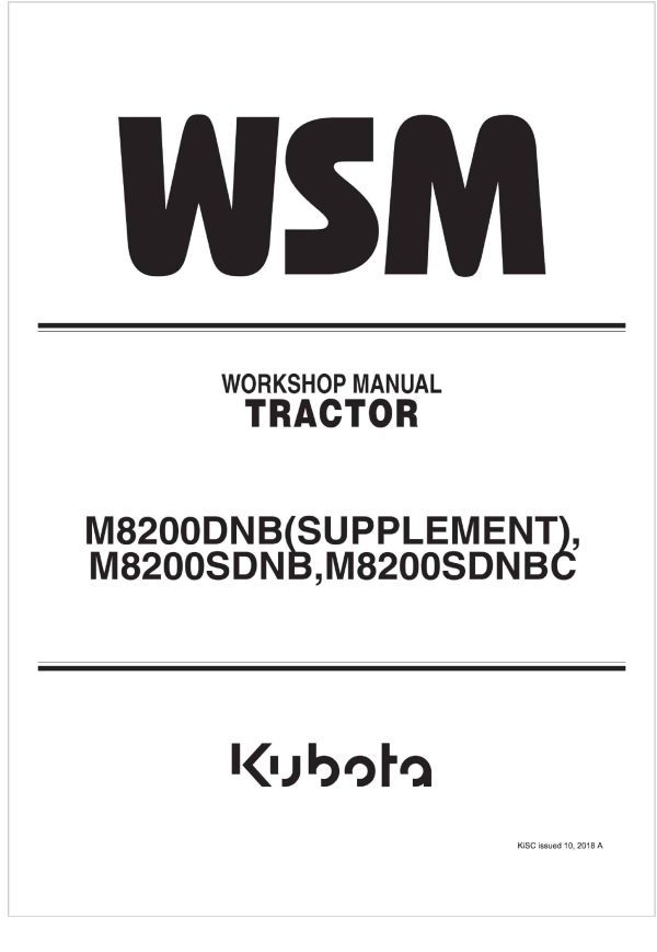 Kubota Tractor M8200DNB SUPPLEMENT Workshop Manual