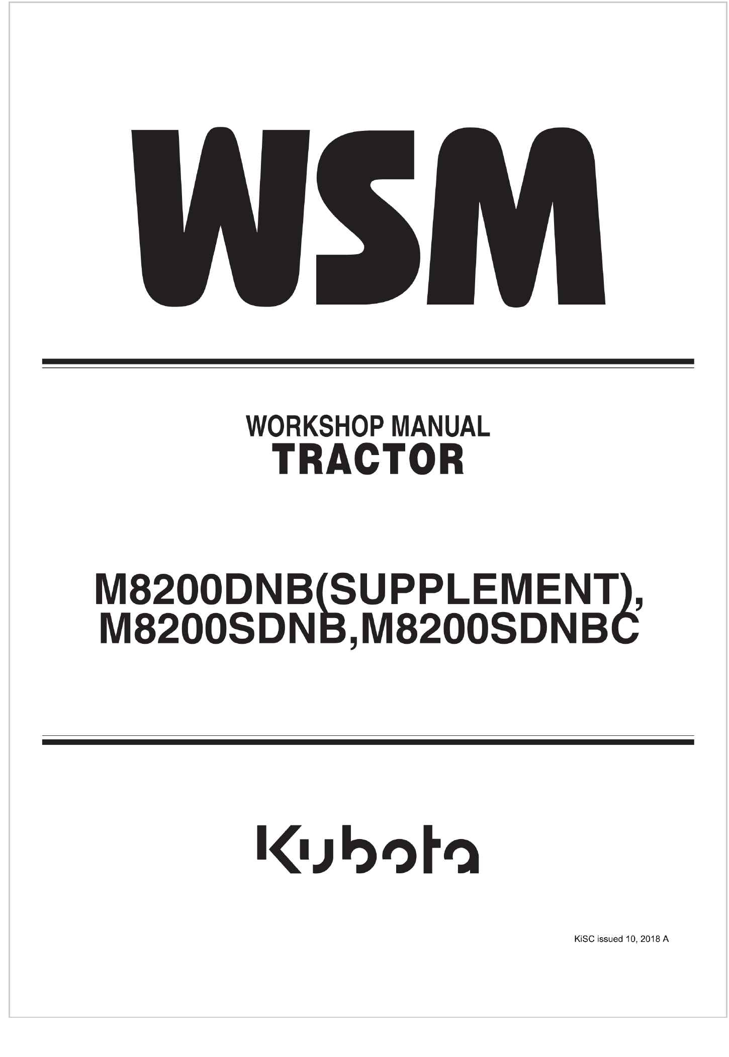 Kubota Tractor M8200SDN Workshop Manual